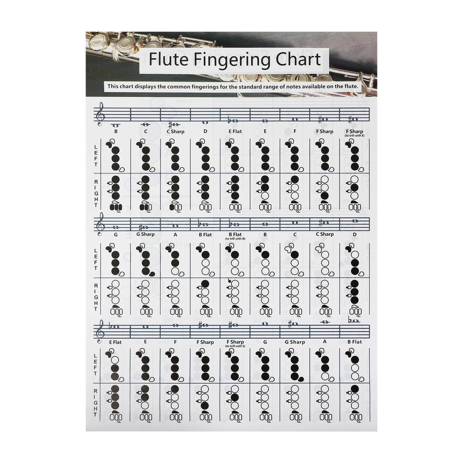 Practical Flute Finger Guide Chart Useful Flute Chord Chart for Flute Beginners