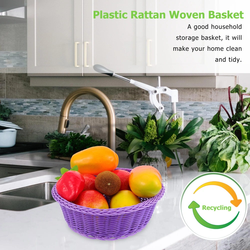 1Pc Plastic Basket Imitated Rattan Woven Basket Bread Food Storage Container