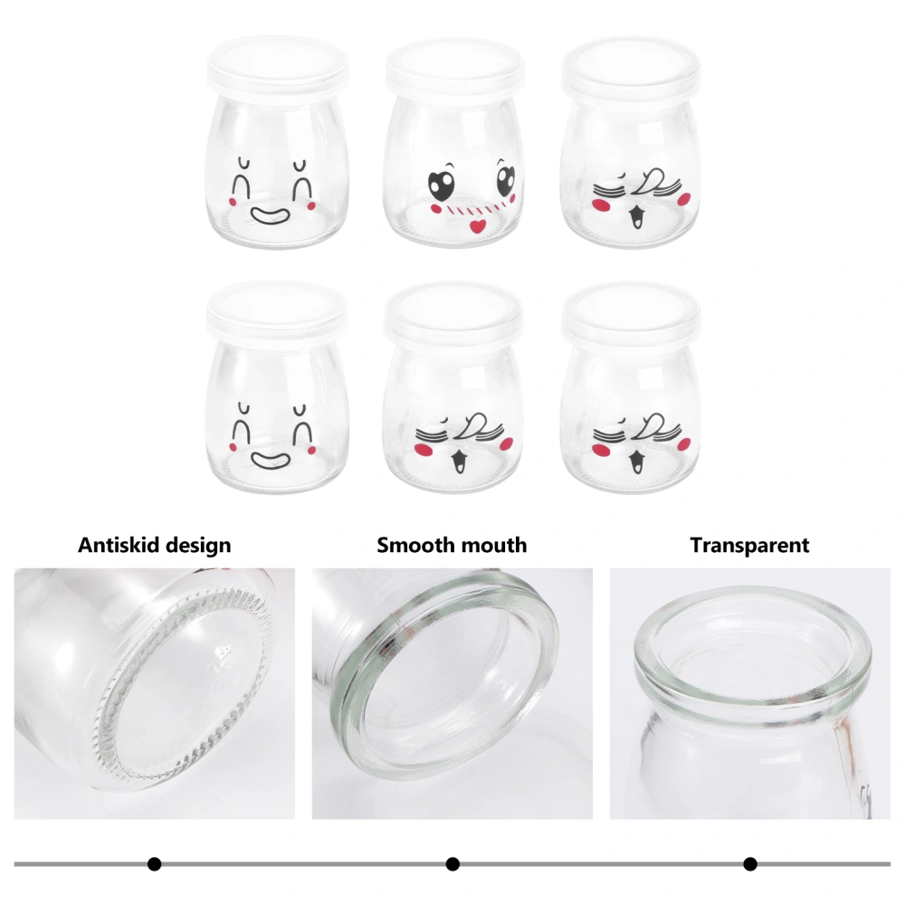 6pcs 100ml Pudding Bottles Face Heat-resistant Glass Jelly Yogurt Jar Containers (Random Pattern)