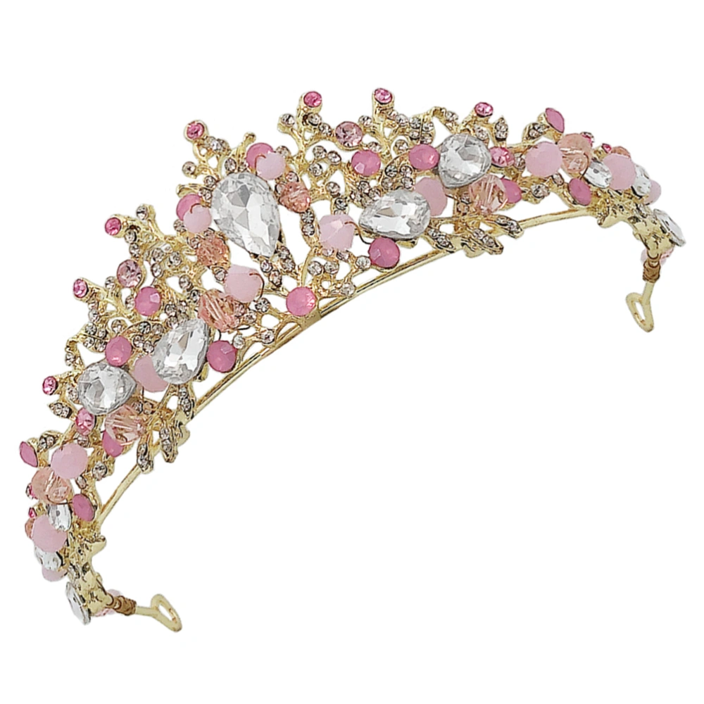 Exquisite Bride Crown Women Wedding Headdress Fashion Headwear Wedding Dress Accessories Party Hair Ornament for Decor Use (Pink)