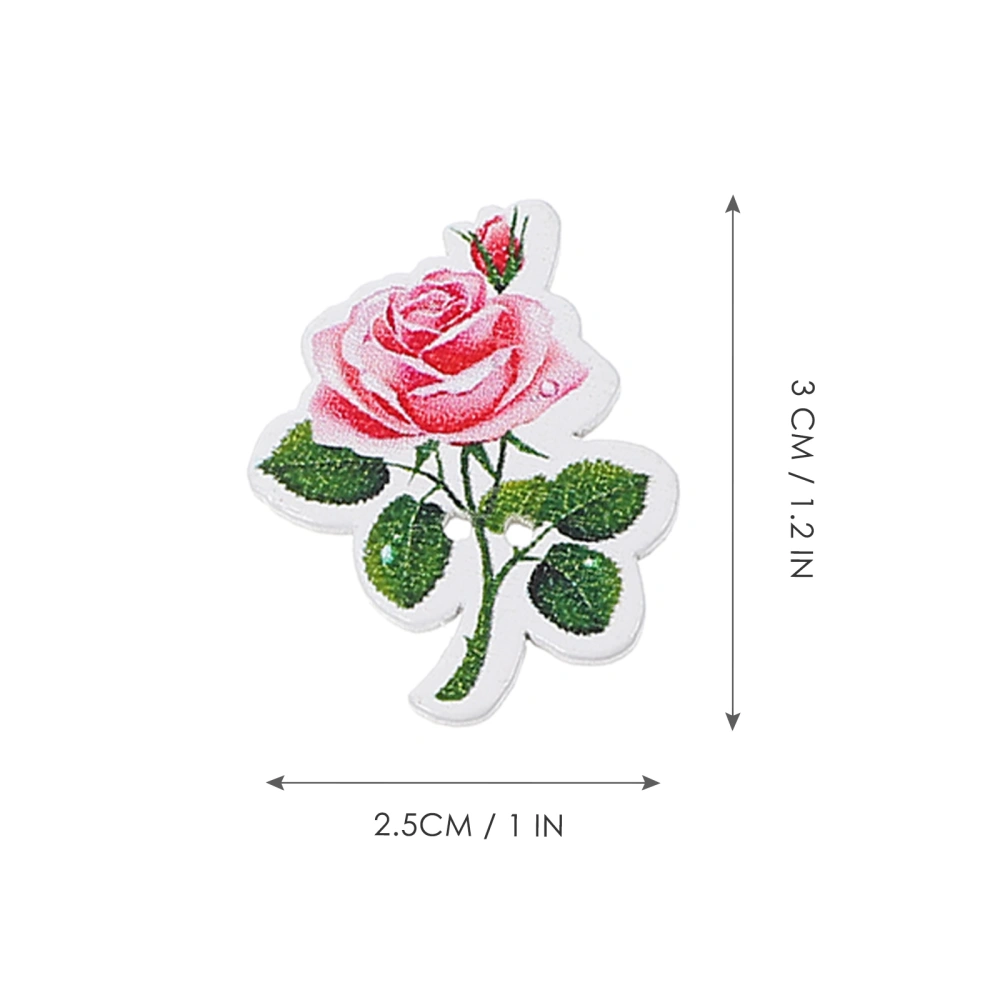 100pcs DIY Painted Rose Button Painted Flower Wood Buttons for DIY Craft