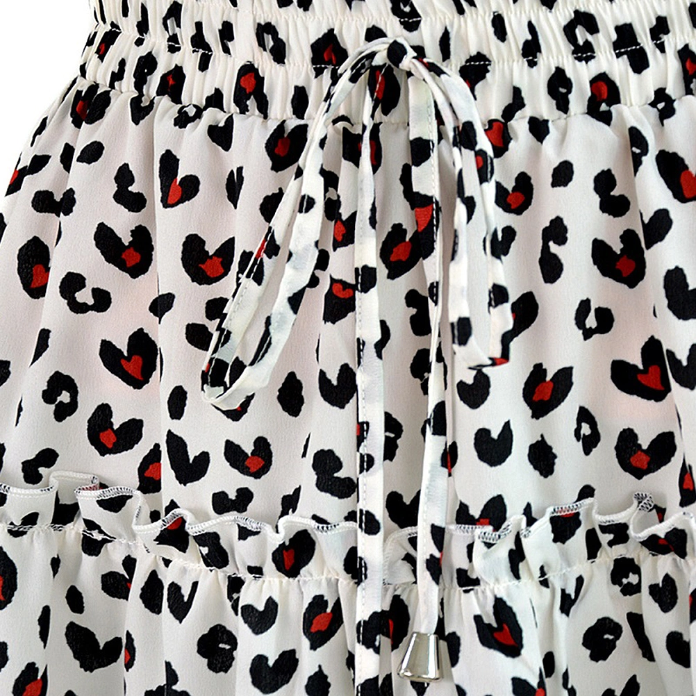 1PC 2020 Summer Short Skirts High-waist Ruffle Skirt Elegant Leopard Printing Female Skirts Beach A-shaped Skirt for Girl (White Leopard-L)