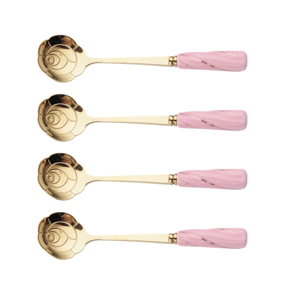 4pcs Delicate Flower-shaped Coffee Scoop Ice Cream Spoon Durable Dessert Spoon