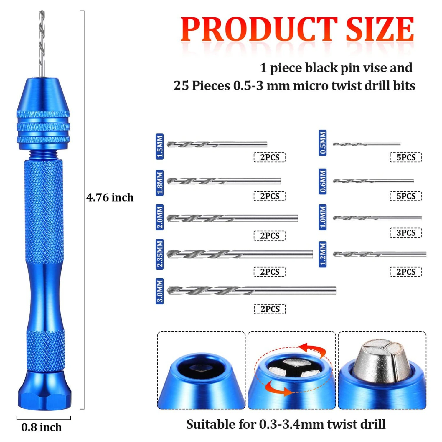 76 Pcs Hand Drill Set Precision Pin Vise Mini Drill Bits Rotary Tool Dril