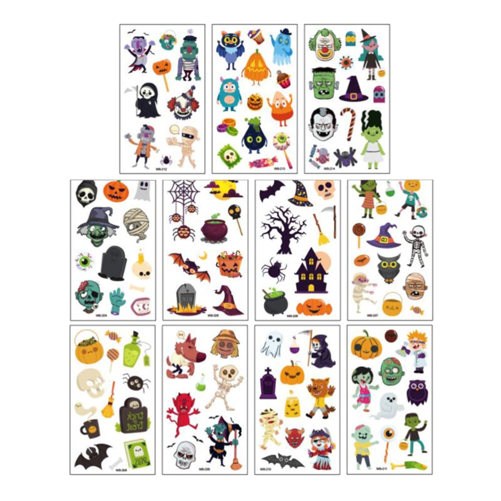 11 Sheets Halloween Pastes Cartoon Stickers Body Decals Party Favors for Kids Children