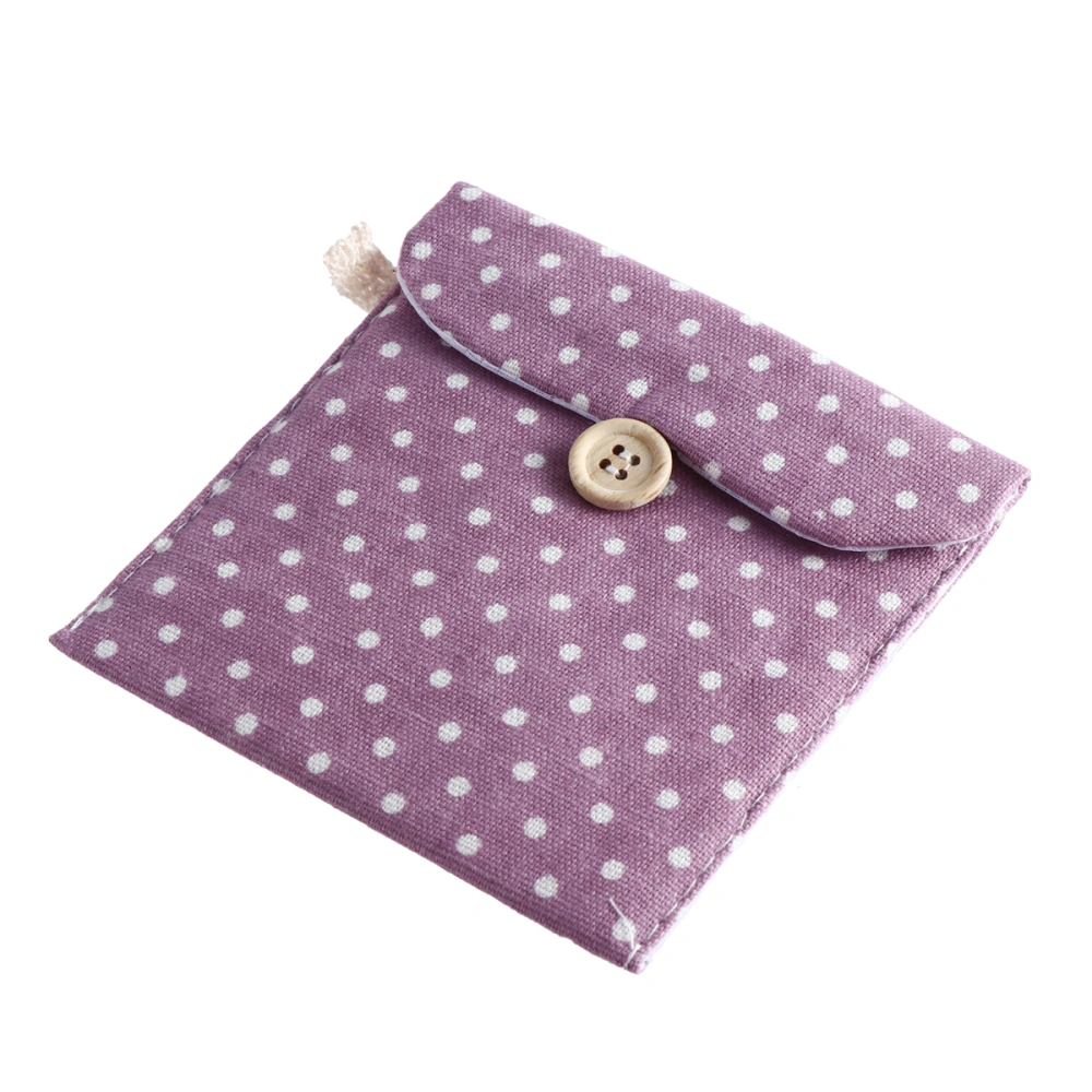 Women Girls Linen Sanitary Napkins Organizer Polka Dot Menstrual Pouch Holder Case Secret Pouch (Purple)