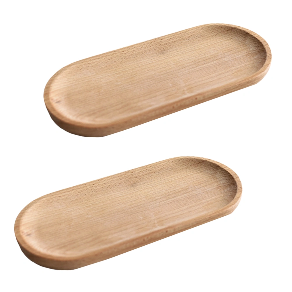 2Pcs Beech Wood Oval Tray Mini Dinne Plate Household Tableware for Home Shop