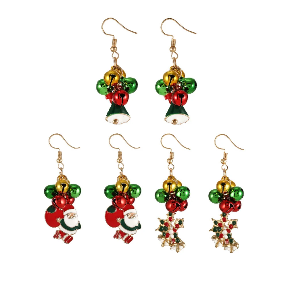 3 Pair of Christmas Earrings Acrylic Earrings Christmas Elements Jewelry Eardrop Dangler for Women Ladies (Santa, Double Bell, Single Bell Style)