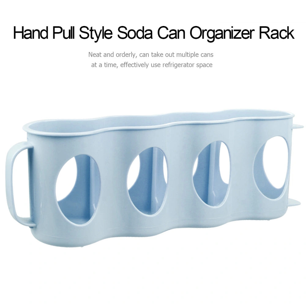 2PCS 4 Section Beverage Can Organizer Hand Pull Type Refrigerator Holder Plastic Storage Box (Sky-blue)