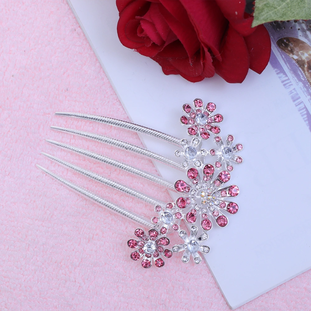 Fashion Hair Comb Handmade Flower Crystals Headdress Alloy Bride Hair Accessories Bridesmaid Hair Decoration (Pink)