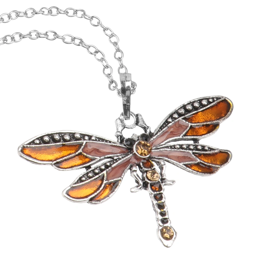 Fashion Dragonfly Necklace Rhinestone Drip Oil Sweater Chain Pendant Long Style Supplies for Women DIY Jewelry (Coffee)