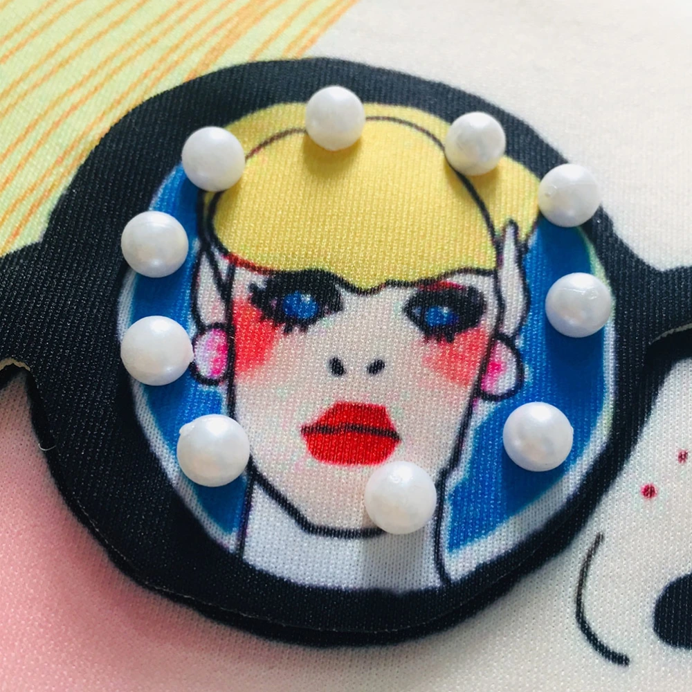 3D Stereoscopic Cartoon Glasses Girl Bead Sewing Patches Fashionable Prints Handmade Patch Clothing Accessories Patch Appliques Jeans Skirt Matching Applique for Women Girl