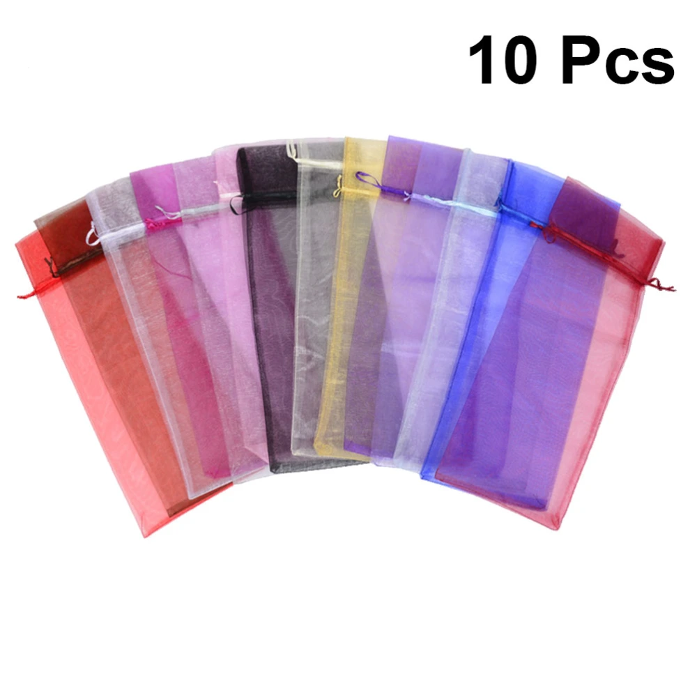 10pcs Transparent Organza Wine Bottle Bags Pouches Weddings Holidays Party Champagne Bottle Covers Gift Wine Package Bags Mixed Color