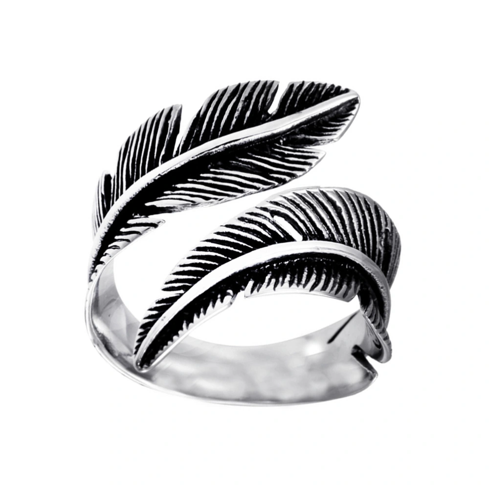 Men Stainless Steel Ring Vintage Feather Finger Ring Delicate Feather Finger Ring Chic Hand Accessories for Boyfriends Husband Friends Size 9 Steel Color