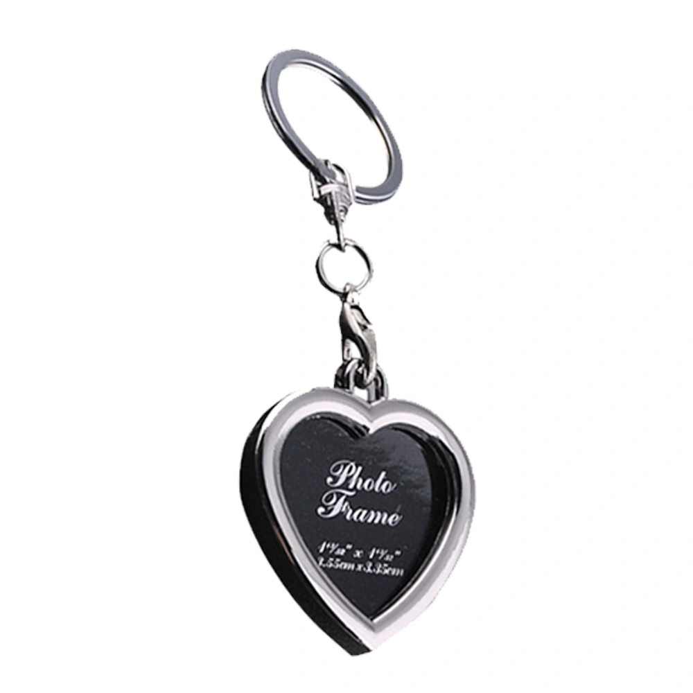 4pcs Metal Heart Key Ring Photo Frame Key Chain Creative Pendant Gift Hanging Ornament for Valentine's Day (Silver)