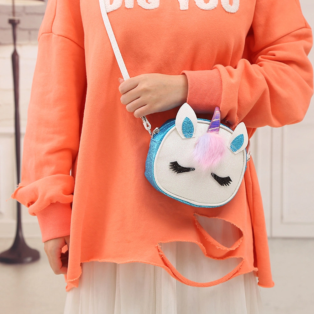 1Pc Licorne Shoulder Bag Fashion PU Cross Body Bag Messenger Bag with Zipper Closure for Girl Lady (Blue)