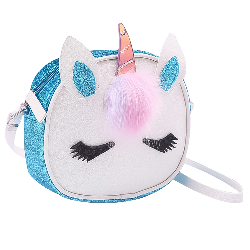 1Pc Licorne Shoulder Bag Fashion PU Cross Body Bag Messenger Bag with Zipper Closure for Girl Lady (Blue)