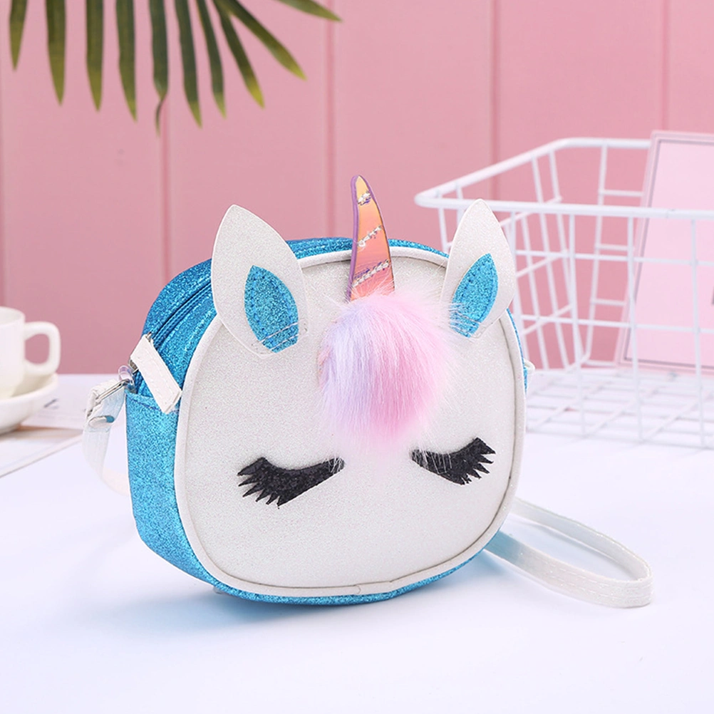 1Pc Licorne Shoulder Bag Fashion PU Cross Body Bag Messenger Bag with Zipper Closure for Girl Lady (Blue)