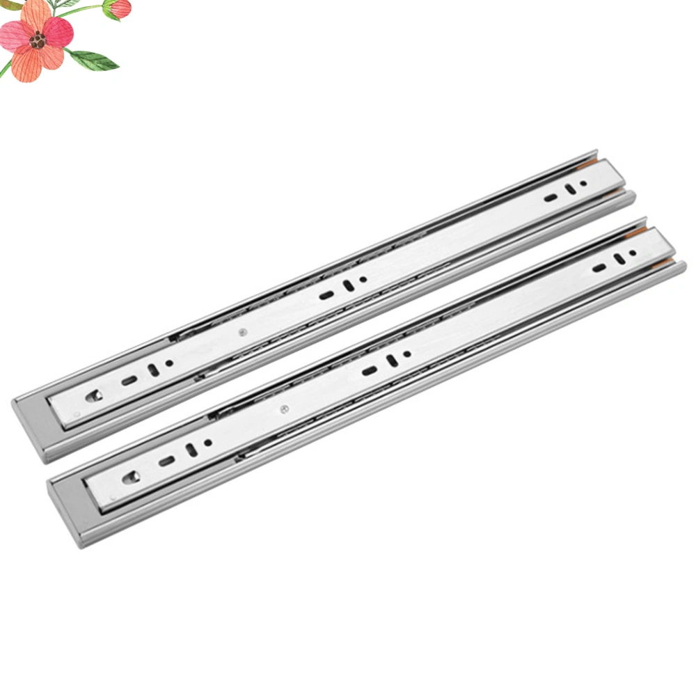 1 Pair of 450mm Drawer Slides Mute Sliding Drawer Rails Professional Drawer Track (Silver Number of Mounting Holes for Random)