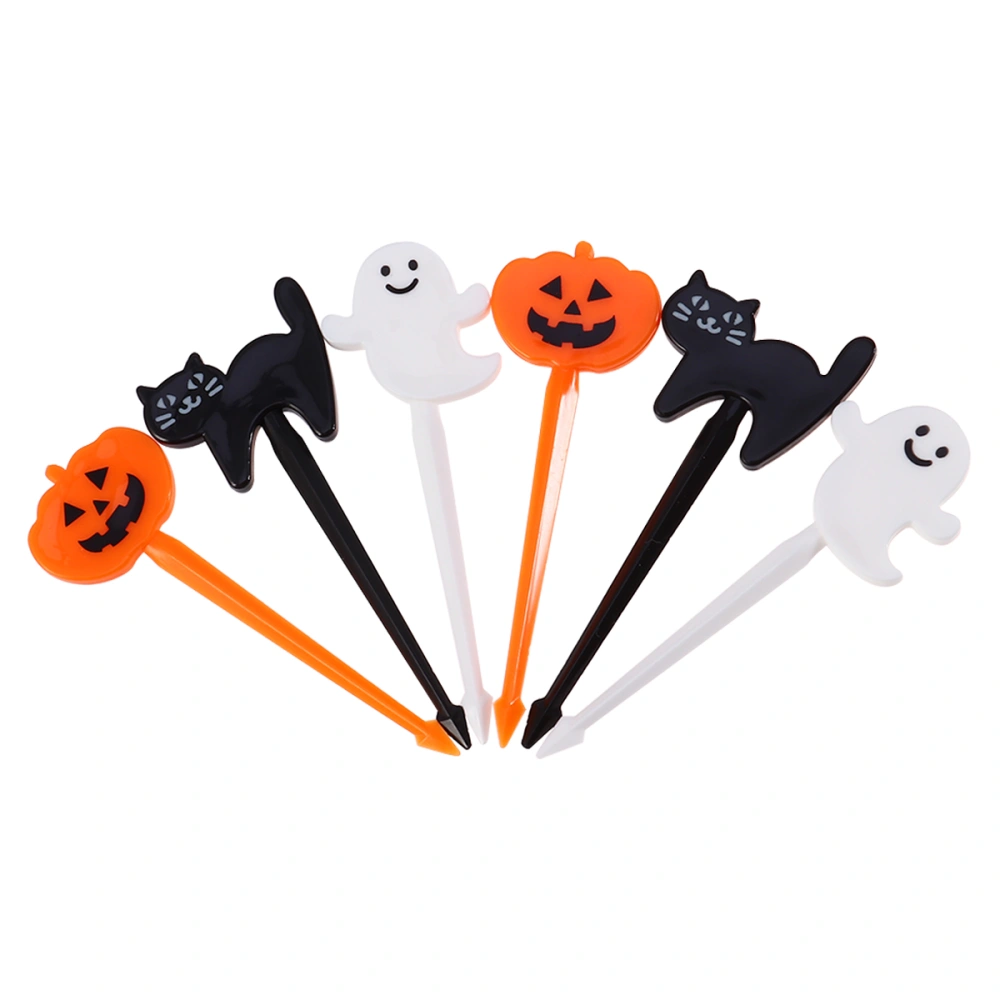 6PCS Halloween Fruit Fork Cartoon Pumpkin Cat Ghost Mini Fruit Salad Picks for Hotel KTV Bar Party