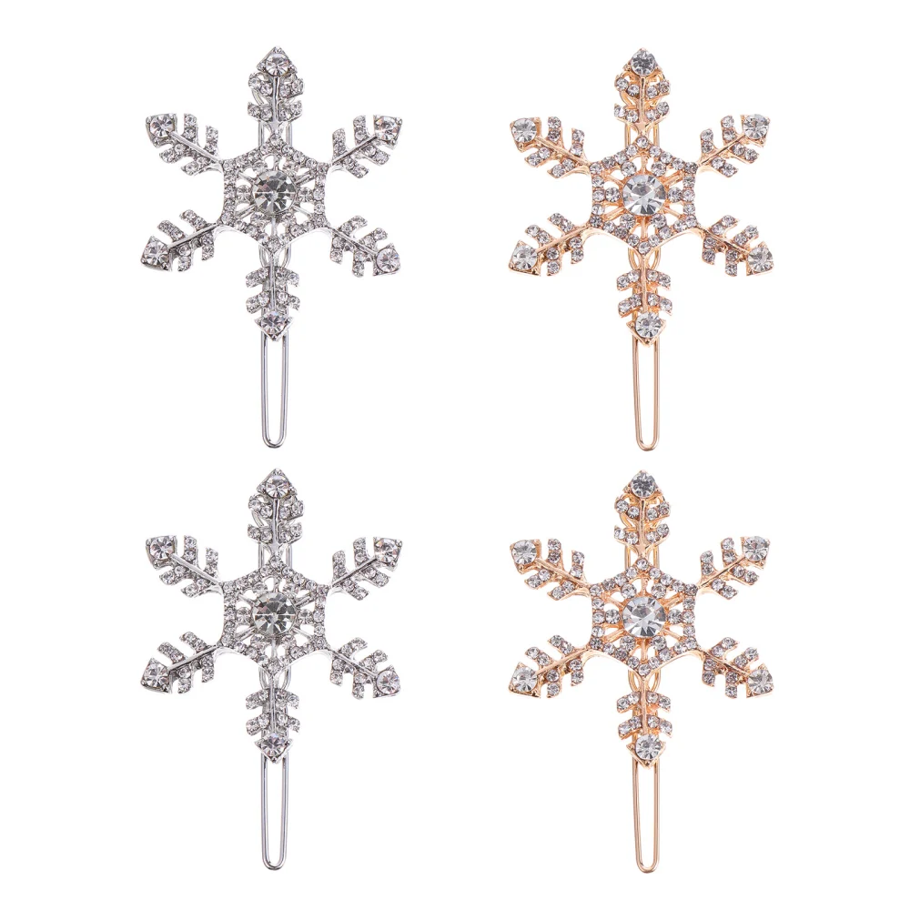 4Pcs Exquisite Snowflake Hairpins Rhinestone Hair Clips Hair Accessories