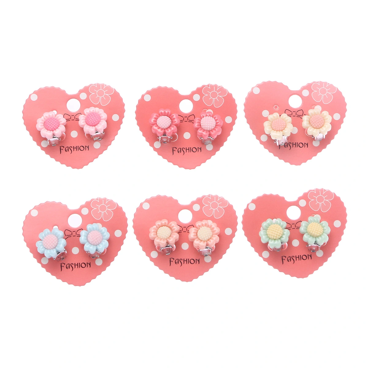 6pcs Multi Color Sunflower Flower Clip-On Earrings Sweet Fashion Jewelry Accessories for Kids Teen Girls Womens (Random Color)