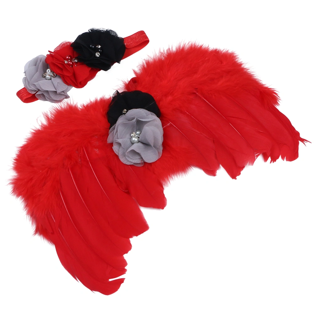 Beautiful Baby Angel Feather Wings Flower HeadBand Adorable Baby Photo Prop Decor (Red)