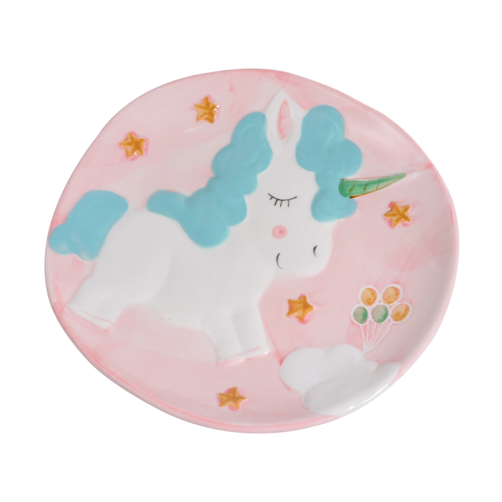 Cartoon Kids Ceramic Tableware Unicorn Pattern Food Plate Porcelain Feeding Meal Dish for Children Baby (Pink)