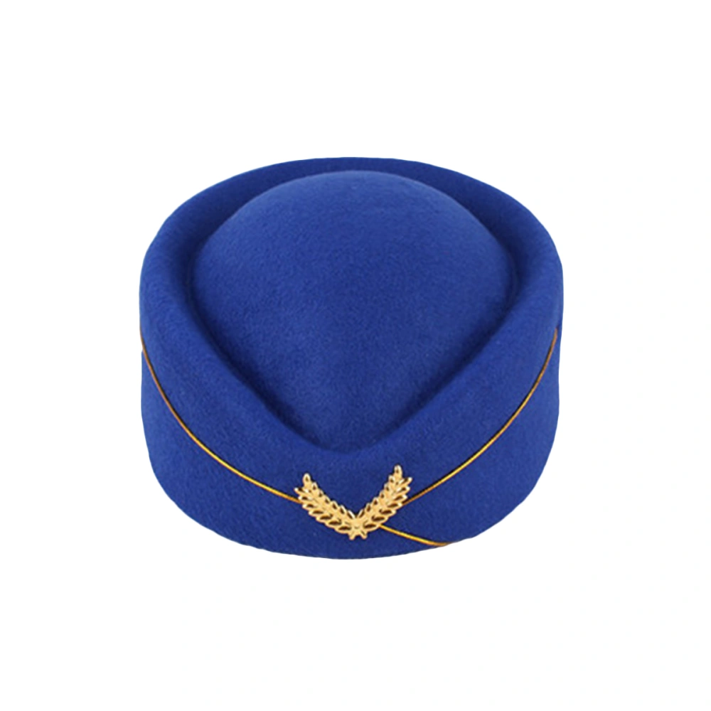 Women Air Stewardess Hat Woolen Flight Attendant Hat Stewardess for Costume Cosplay Musical Performance - Size M(Royal Blue)