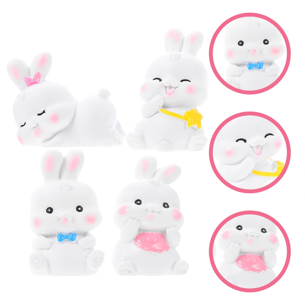 4pcs Micro Landscape Decorations Mini Rabbit Resin Ornaments Adorable Bunny Figurines