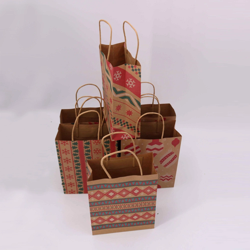 20pcs Printing Kraft Paper Bag Creative Gift Pouch Packing Tote Bags Gift Wrapping Red Shopping Bags for Wedding Birthday Store Mixed Pattern