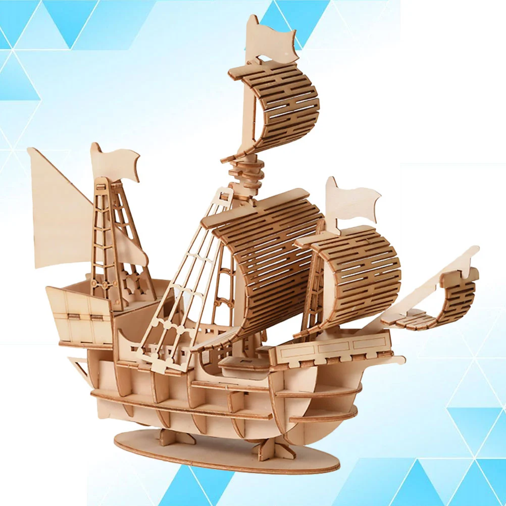 1 Set DIY Wooden Puzzle Plaything 3D Puzzle Toy Simulation Sailboat Style DIY Handmade Craft Jigsaw Puzzle Model (Wood Color)