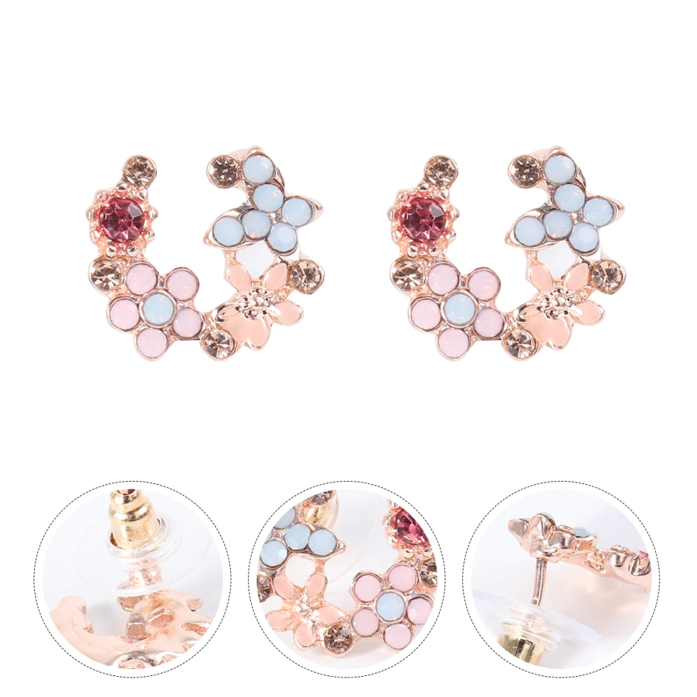 1 Pair Flower Earrings Garland Ear Stud Wreath Ear Ring Elegant Simple All-match Eardrop Petals Silver Ear Pendant for Decoration Pink Rose Gold (E554)