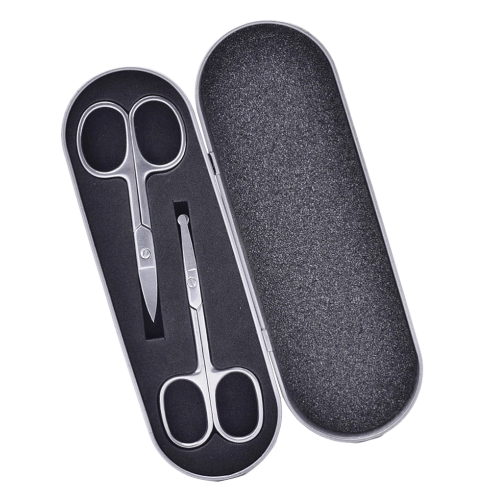 2Pcs Stainless Steel Eyebrow Scissors Makeup Eyebrow Trimmer Nose Hair Scissors Black