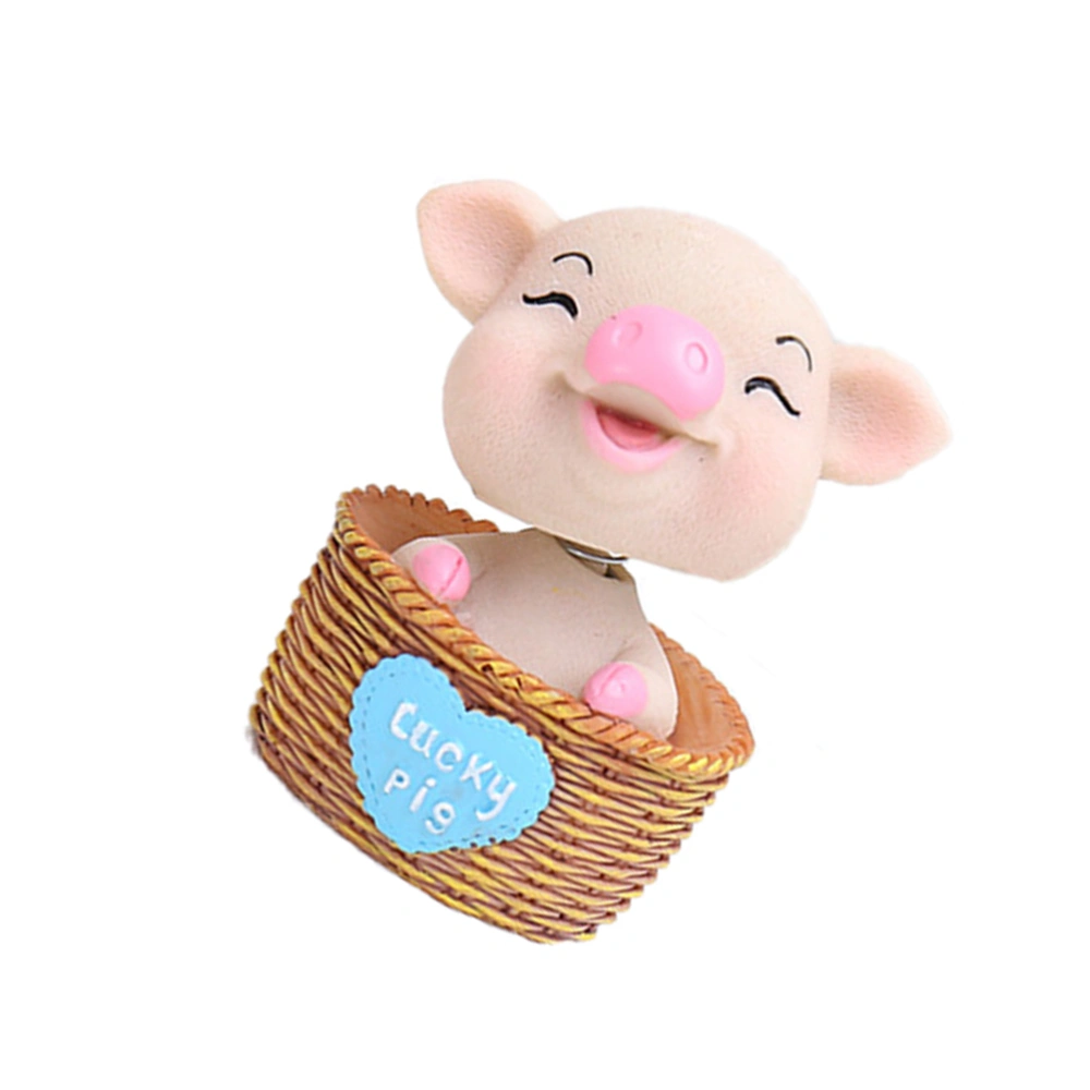 Pig Car Ornament Adorable Head Shaking Pig Ornament Decorative Pig Resin Craft (Blue)