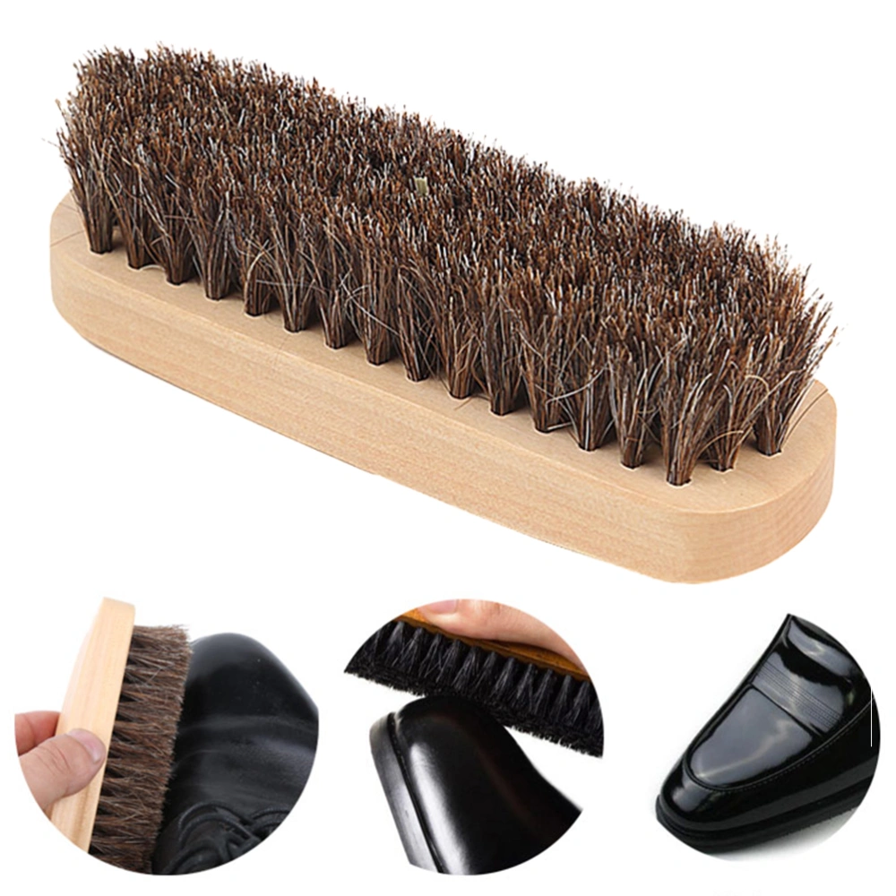 1PC Shoe Brush Horsehair Wood Boot Shoe-shiner Professional Cleaning Tool for Home Shop