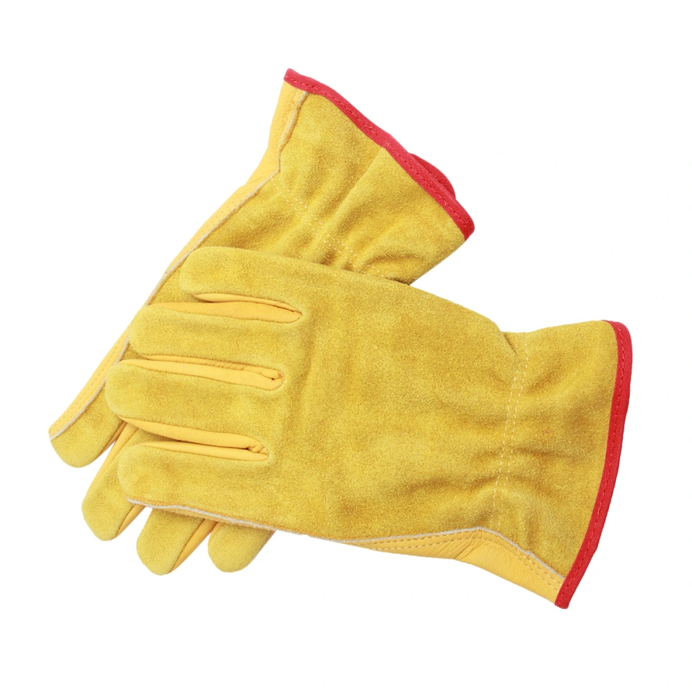 1 Pair Cattle Leather Gloves Protective Gloves Cover Wear-resisting for Garden Electric Welding (Yellow S)