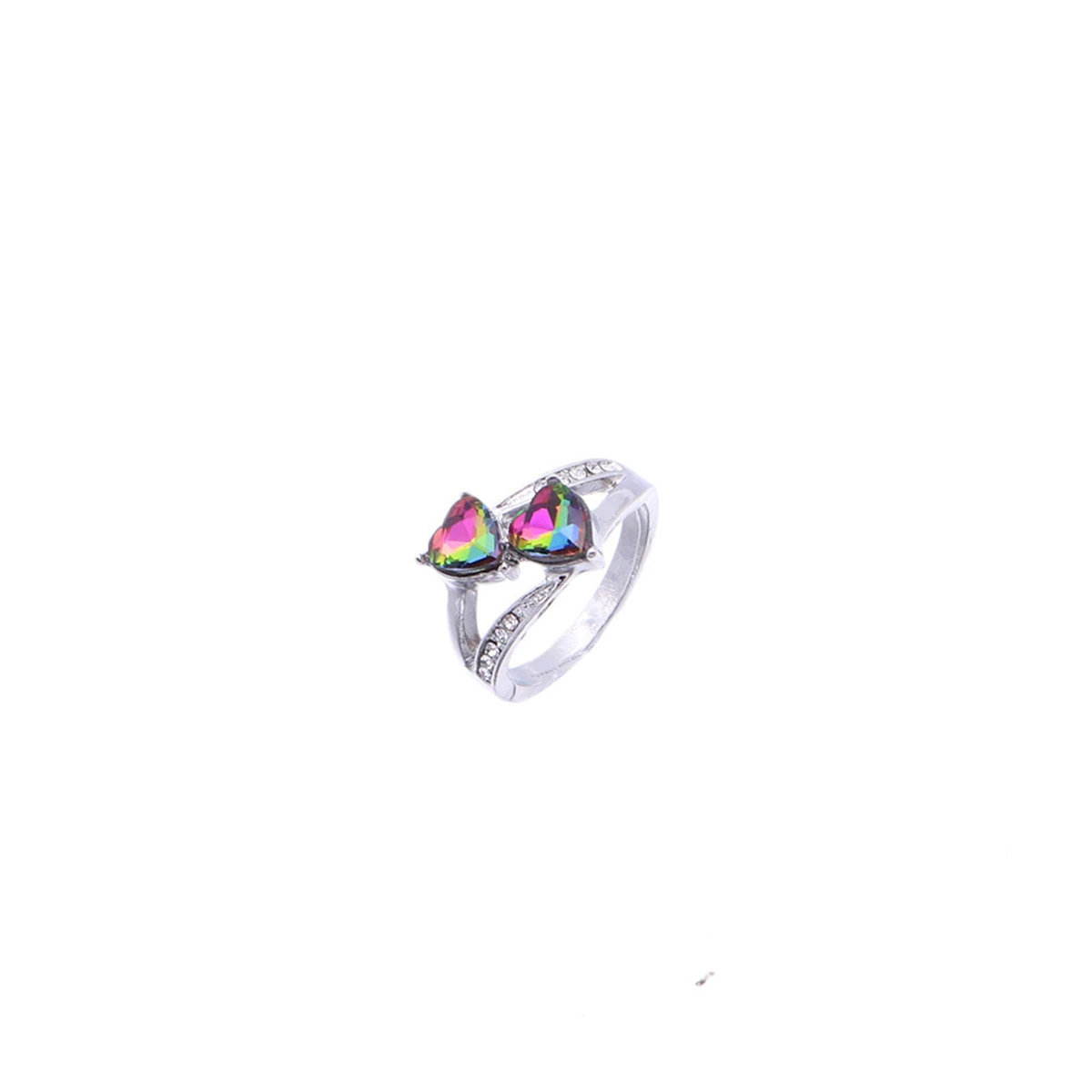 Women Ring Stylish Micro-inlay Hollow out Double Hearts Shape Temperament Zircon Finger Ring - Size 7 (Multicolor)