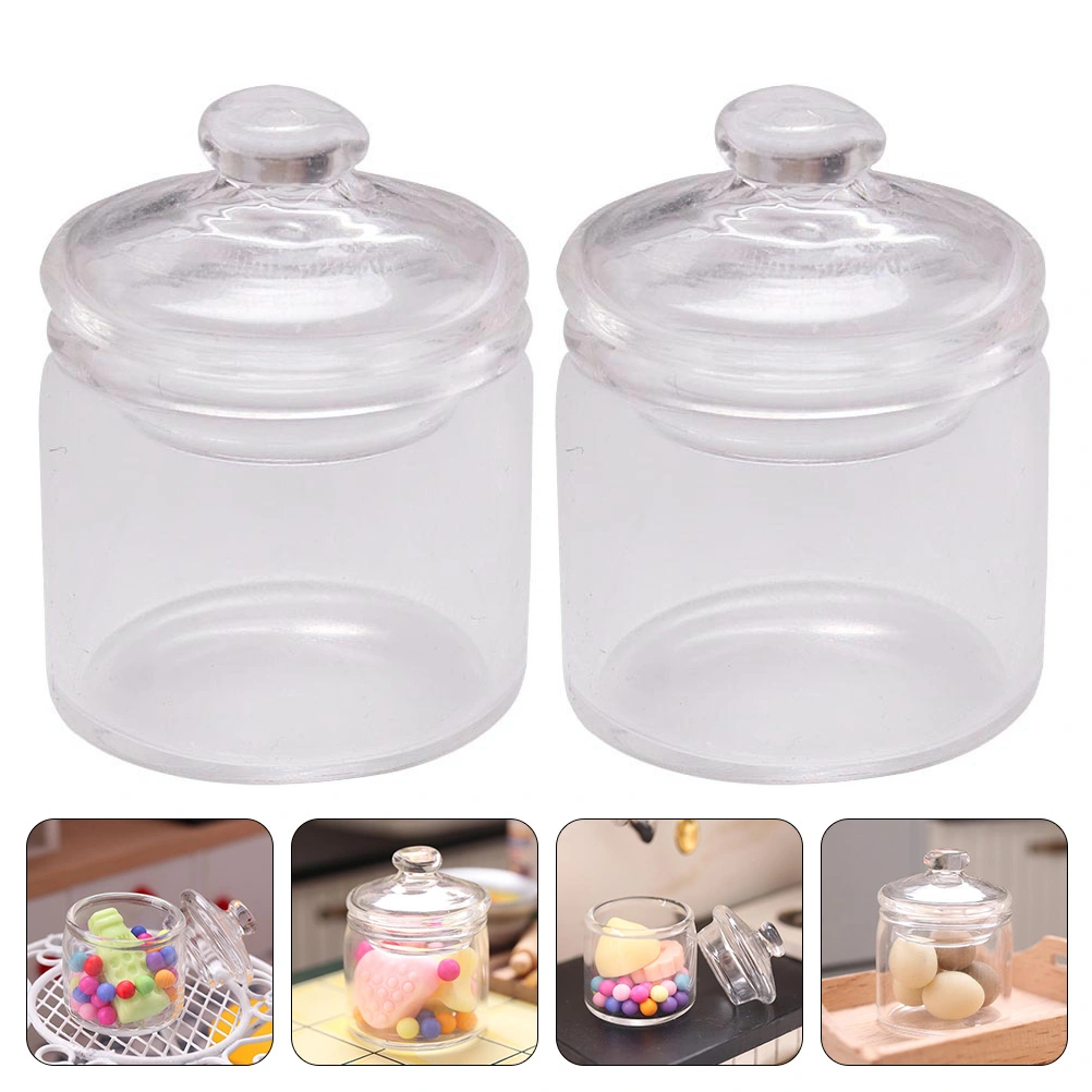 2 Pcs Miniature Glass Storage Jar Decor Mini Glass Canister Mini House Decoration