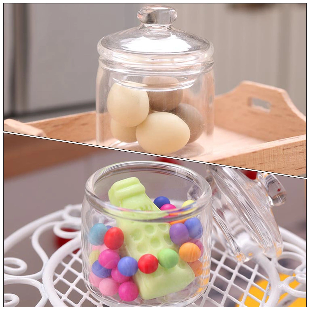 2 Pcs Miniature Glass Storage Jar Decor Mini Glass Canister Mini House Decoration