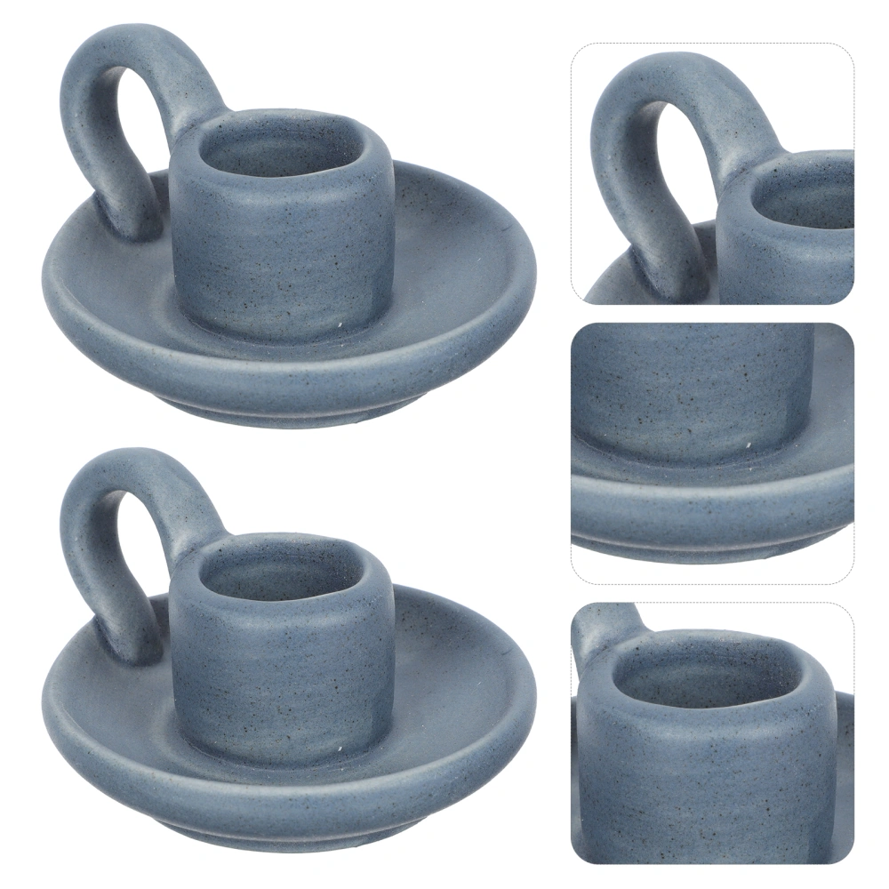 2pcs Exquisite Ceramic Candle Holders Nordic Style Candlesticks for Home (Blue)