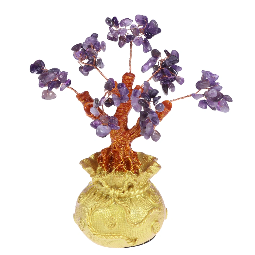 19cm Natural Crystal Tree Money Tree Ornaments Bonsai Style Wealth Luck Feng Shui Ornaments Home Decor (Purple)