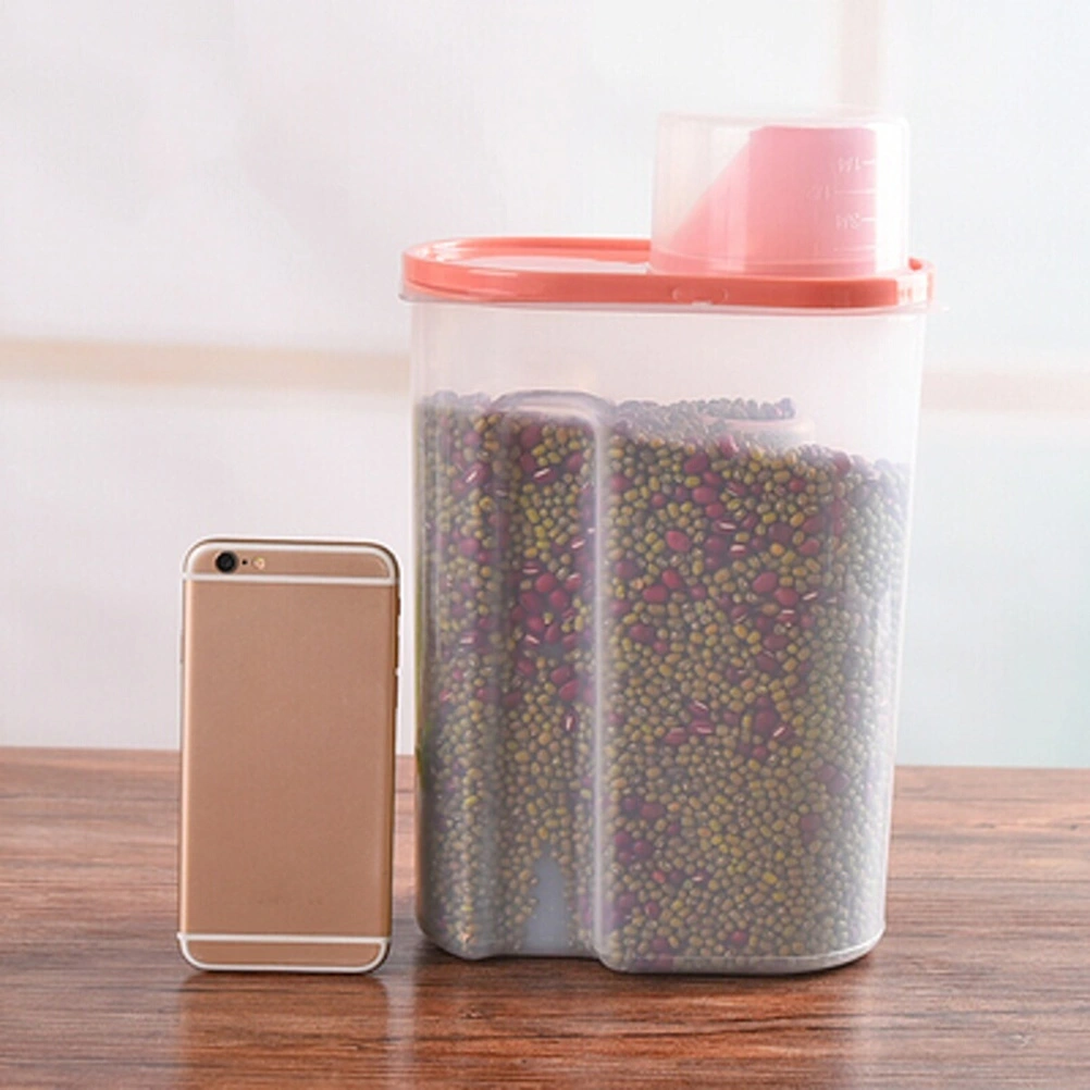 2.5L Plastic Sealed Can with Lid Grain Container Storage Pot Kitchen Box Cereal Crisper for Dry Food Oatmeal Rice (Large Size, Pink)