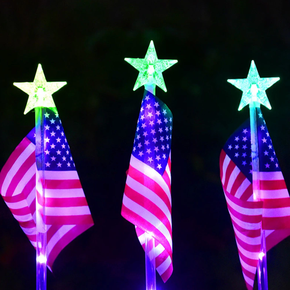 American Flag Garden Stake Lights Solar Path Lights LED Flagpole Lights with American Flag