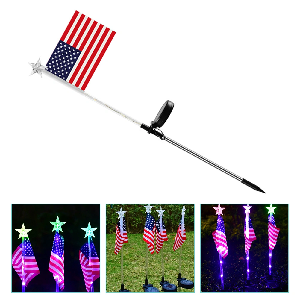 American Flag Garden Stake Lights Solar Path Lights LED Flagpole Lights with American Flag