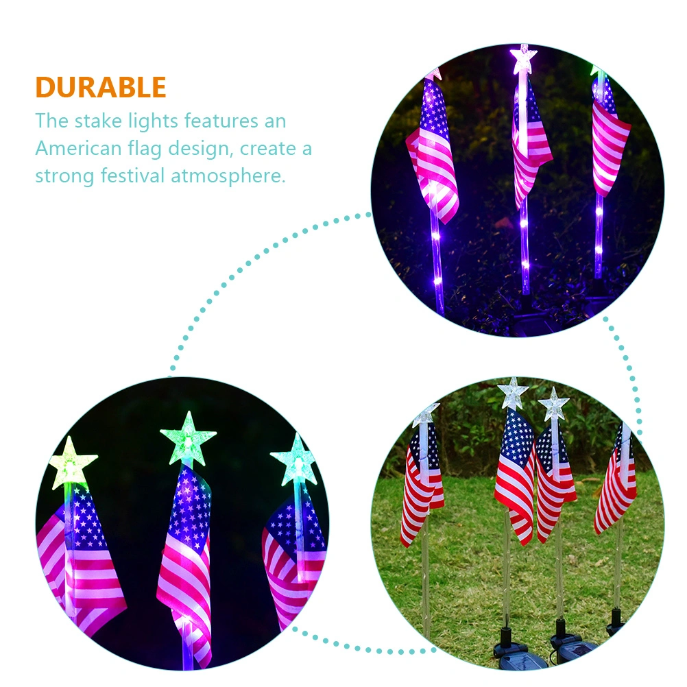 American Flag Garden Stake Lights Solar Path Lights LED Flagpole Lights with American Flag