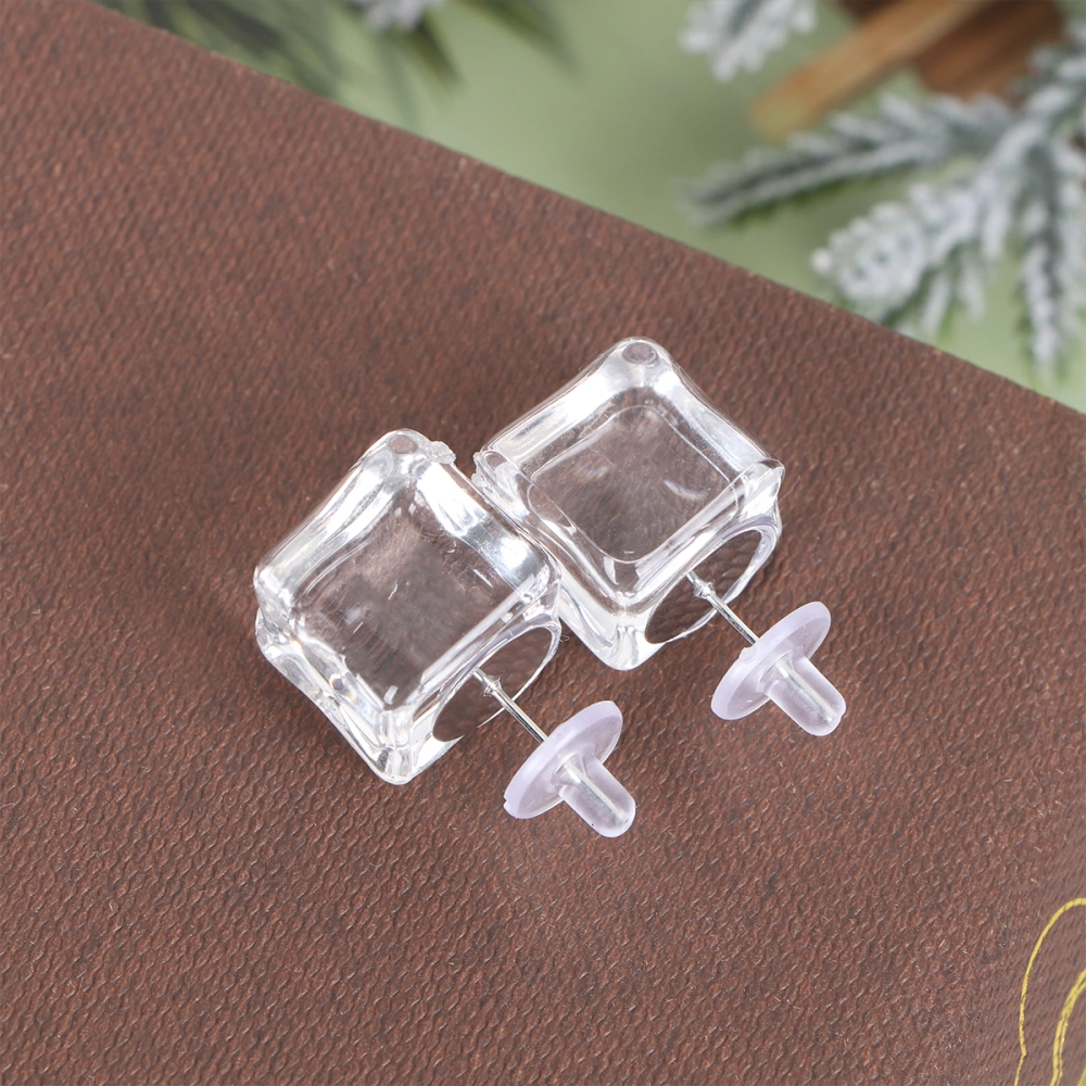 1Pc Cube Ear Stud Ice Cube Earring 1.5cm Earring Earbob Square Eardrop Creative Cube Ear Stud (White)