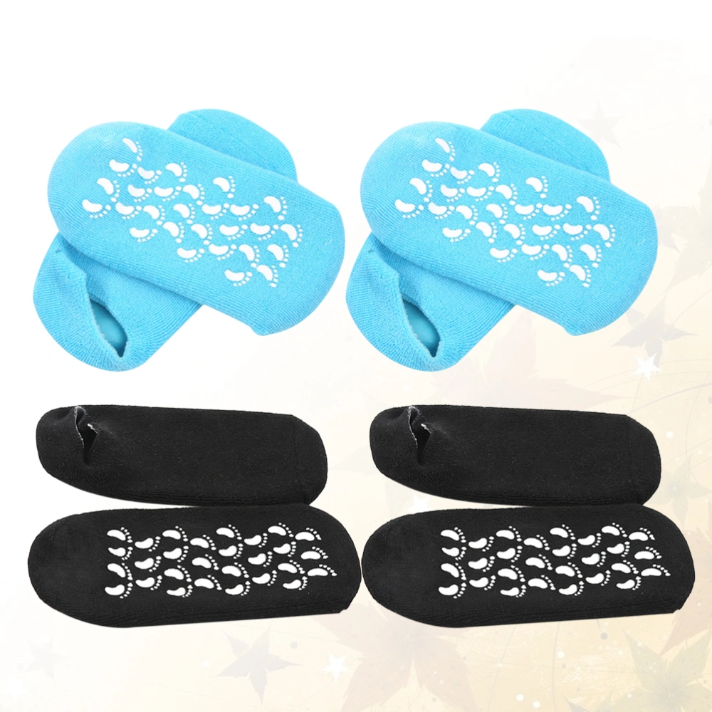 2 Pairs Women Foot Moisturising Socks Comfortable Foot SPA Socks Foot Care Socks (Black, Blue)