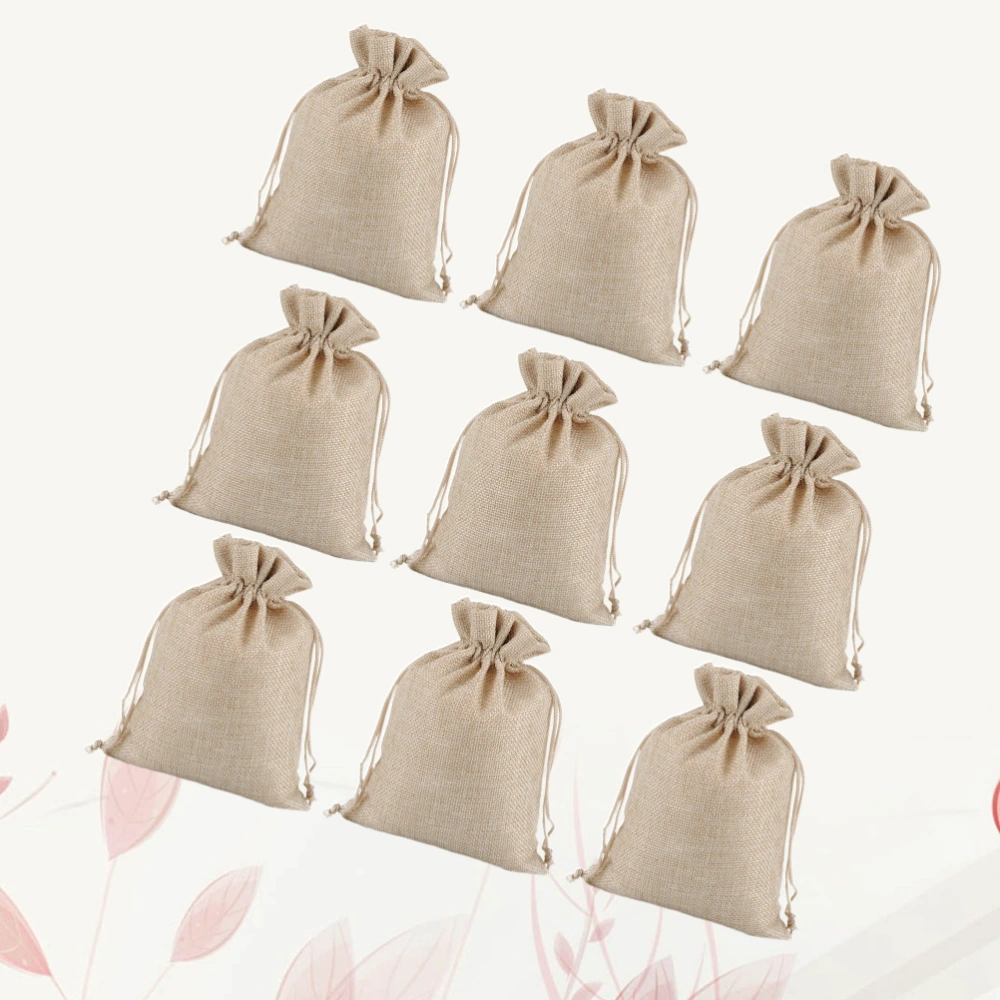 12Pcs 13x18cm Linen Drawstring Bag Breathable Gift Bag Dustproof Storage Bag Jewelry Storage Pouch for Christmas Festive Beige