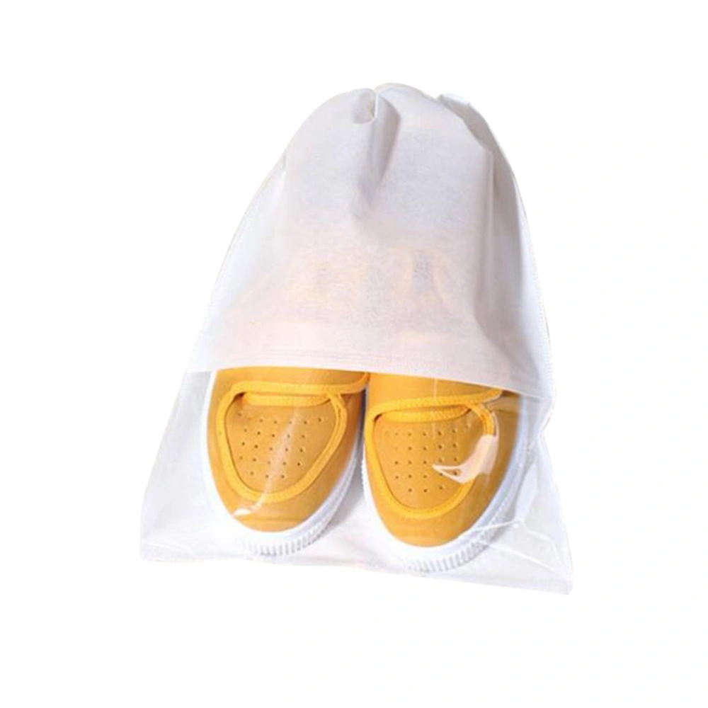 10pcs Blank Drawstring Non-woven Slippers Bag Transparent Travel Storage Space Saving Clothing Seal Organizer Bags(White)